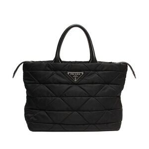 Prada Small Padded ReNylon 2way Tote Shoulder Bag triangle quilting BLACK